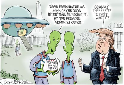 Political cartoon U.S. Trump Obama legacy