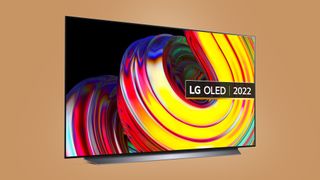 LG CS OLED TV on brown background