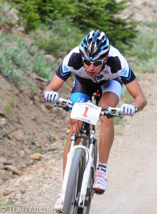 Jeremy Horgan-Kobelski (Subaru-Trek) descending into French Gulch with a one minute lead.