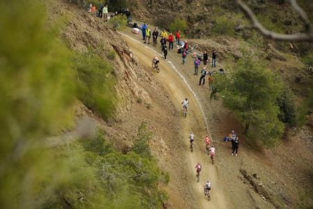 A view of the women's race from above the feedzone