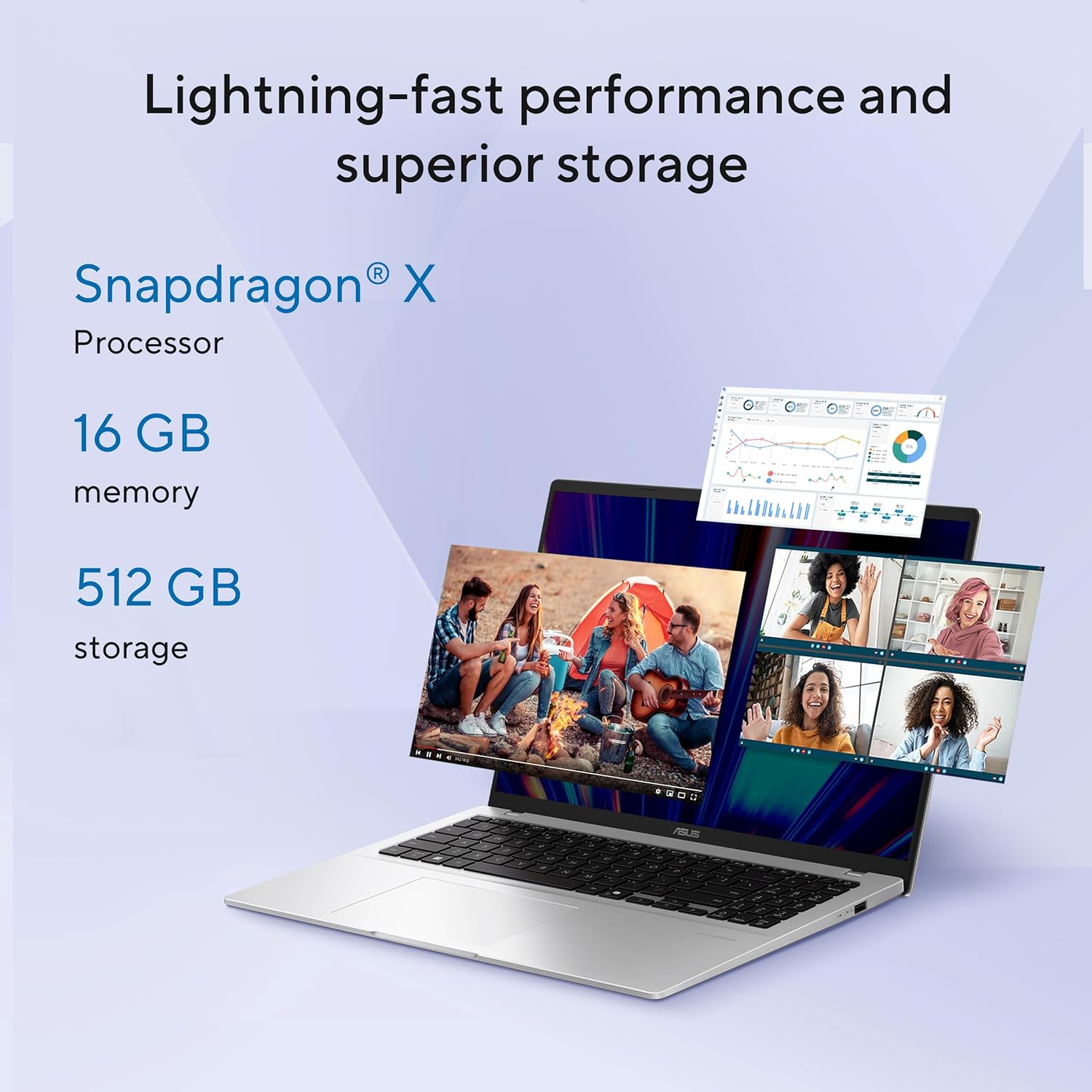 Promotional image for the ASUS Vivobook 14's CPU, GPU, and storage specs