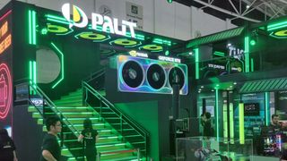 The Palit booth at Computex 2024, with the biggest GPU I've ever seen. Sort of.
