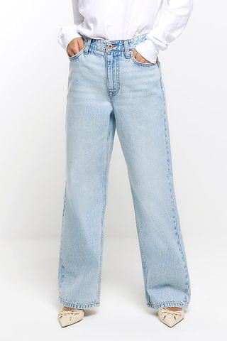River Island Petite Blue High Waisted Straight Jeans
