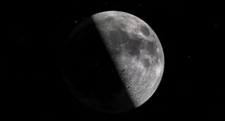 an illustration of a half-lit moon on a black background