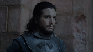 Kit Harington as Jon Snow listening to Dany's speech in Game of Thrones series finale