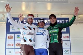 2013 Paris-Camembert podium (L-R): Sylvain Georges (AG2R La Mondiale), Pierrick Fédrigo (FDJ) and Pierre Rolland (Europcar)