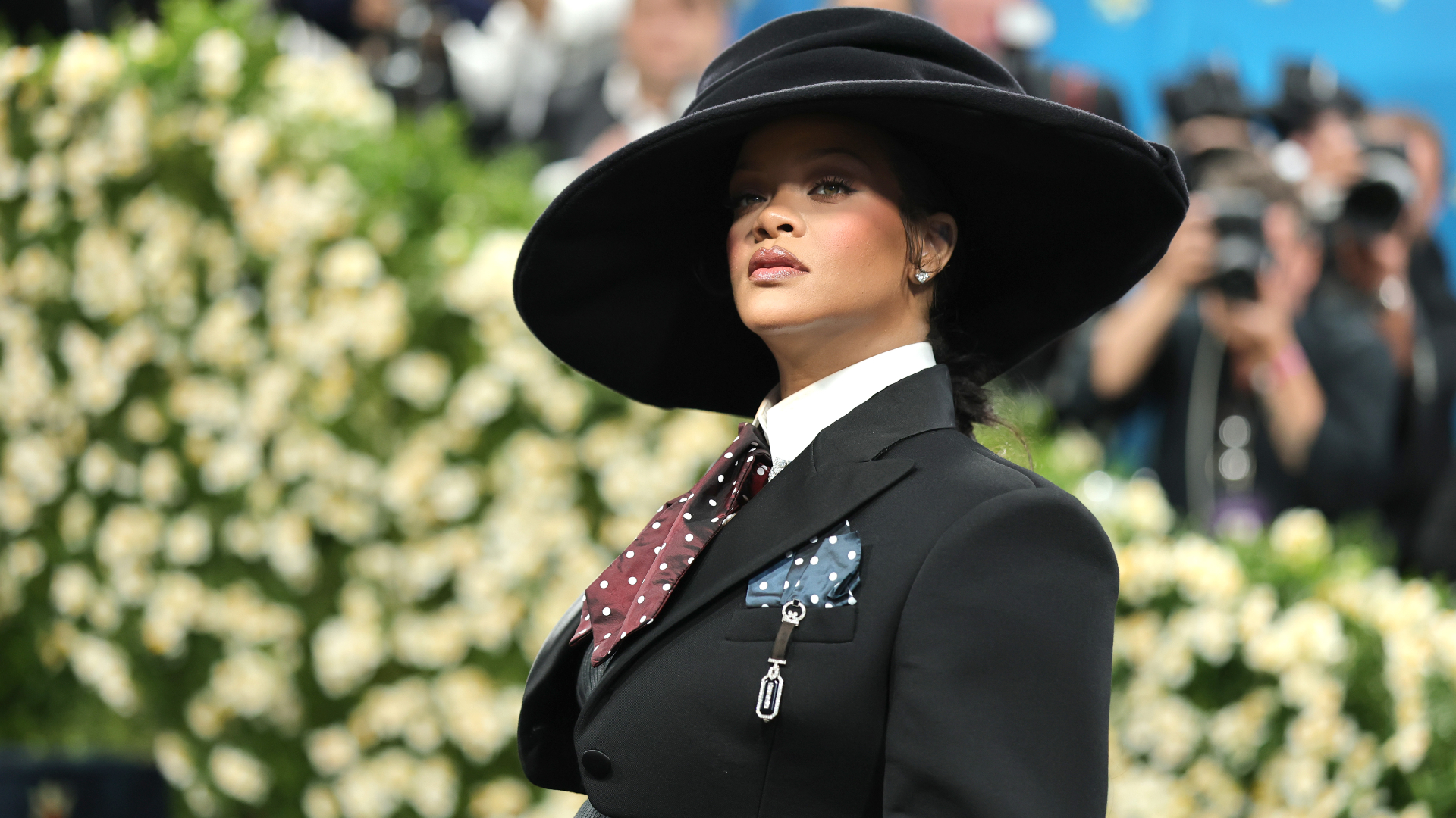 Rihanna attends the 2025 Met Gala Celebrating "Superfine: Tailoring Black Style" at Metropolitan Museum of Art on May 05, 2025 in New York City.