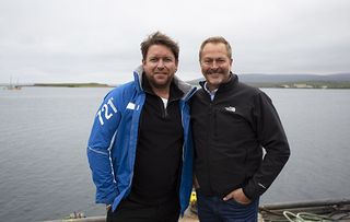 James Martin and chef Nick Nairn on the Orkney Islands