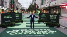 Sadiq Khan standing in Oxford Street, which has now become pedestrianised