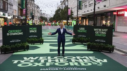 Sadiq Khan standing in Oxford Street, which has now become pedestrianised