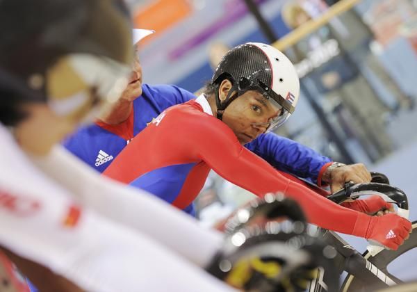 Lisandra Guerra Rodriguez (Cuba) on the start line for the 1/4 final round of the women's sprint