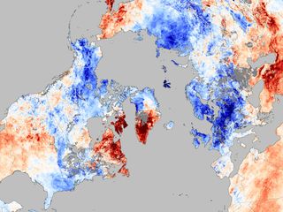Temperatures plunged during the first week of December in much of Europe and parts of the United States. This image shows the temperature of the land surface for December 3-10, 2010, compared to the average temperature for the same period between 2002 and
