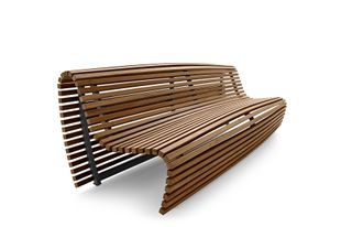 Wooden slatted curved bench