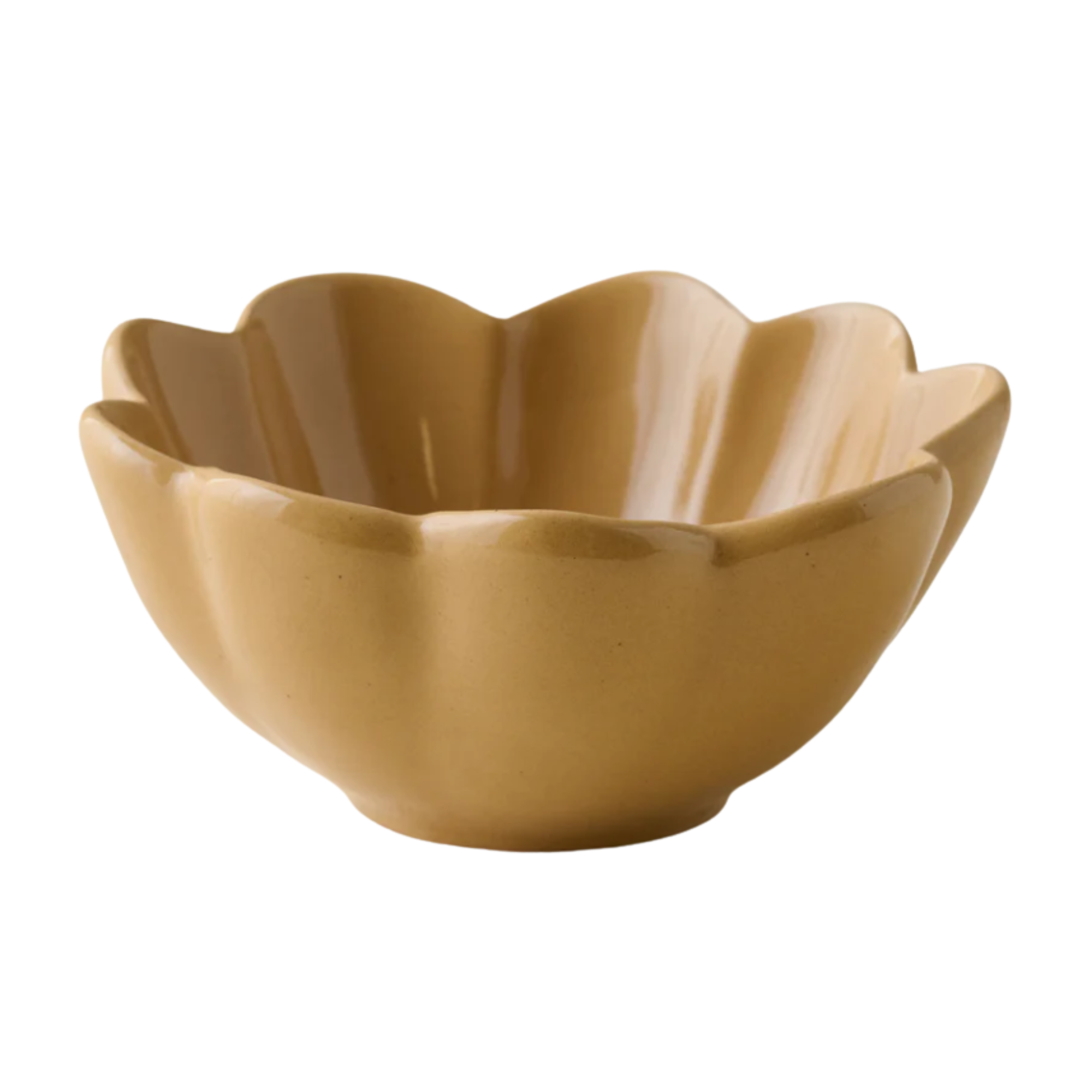 a yellow bowl with a scallop rim