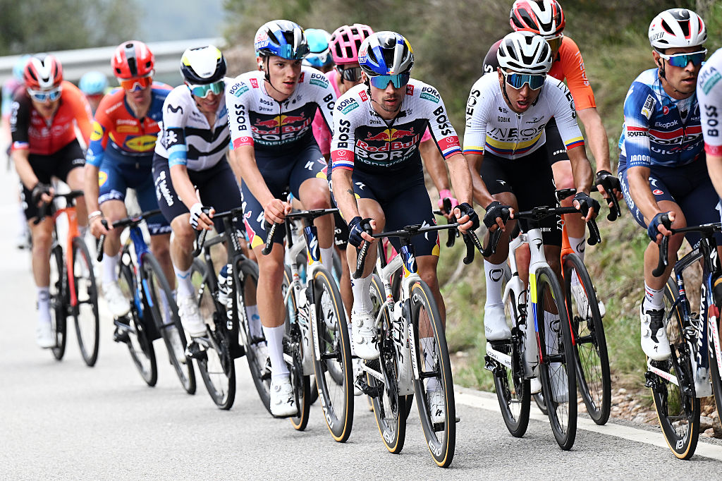 MONSERRAT SPAIN MARCH 27 LR Primoz Roglic of Slovenia and Team Red Bull BORA Hansgrohe and Egan Bernal of Colombia and Team INEOS Grenadiers compete during the 104th Volta Ciclista a Catalunya 2025 Stage 4 a 1887km stage from Sant Vicenc de Castellet to Montserrat Millenari 725m UCIWT on March 27 2025 in Montserrat Spain Photo by Szymon GruchalskiGetty Images