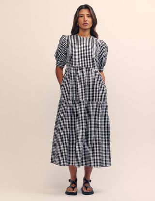 Black Gingham Rochelle Midi Smock Dress