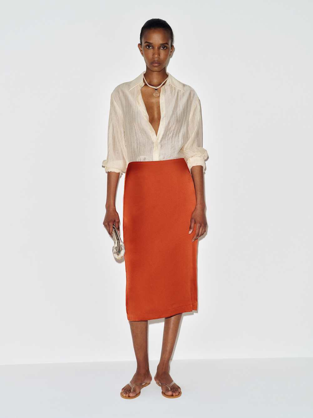 Helen Low Waist Silk Midi Skirt