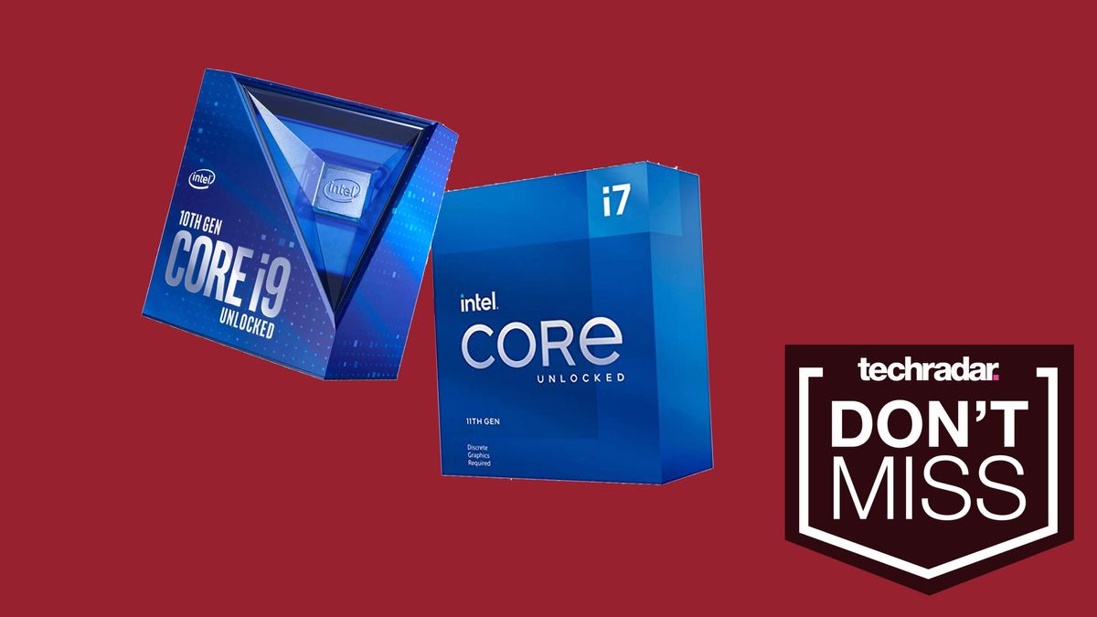 Intel Core i7-10700K and Intel Core i9-10850K retail packages on a red background with a badge reading &quot;Don&#039;t Miss&quot;, because it&#039;s honestly a good deal. 