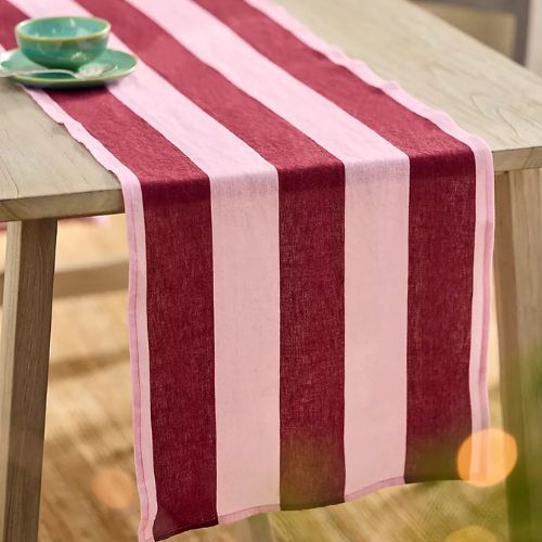 Orchid + Burgundy Stripe Linen Runner
