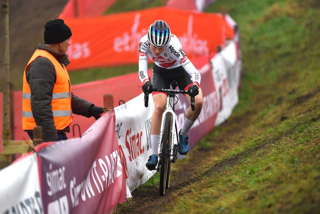 RUCPHEN NETHERLANDS DECEMBER 18 Puck Pieterse of The Netherlands and Team Alpecin Fenix competes during the 9th Rucphen UCI CycloCross Worldcup 2021 Womens Elite CXWorldCup UCIcyclocrossWC on December 18 2021 in Rucphen Netherlands Photo by Luc ClaessenGetty Images
