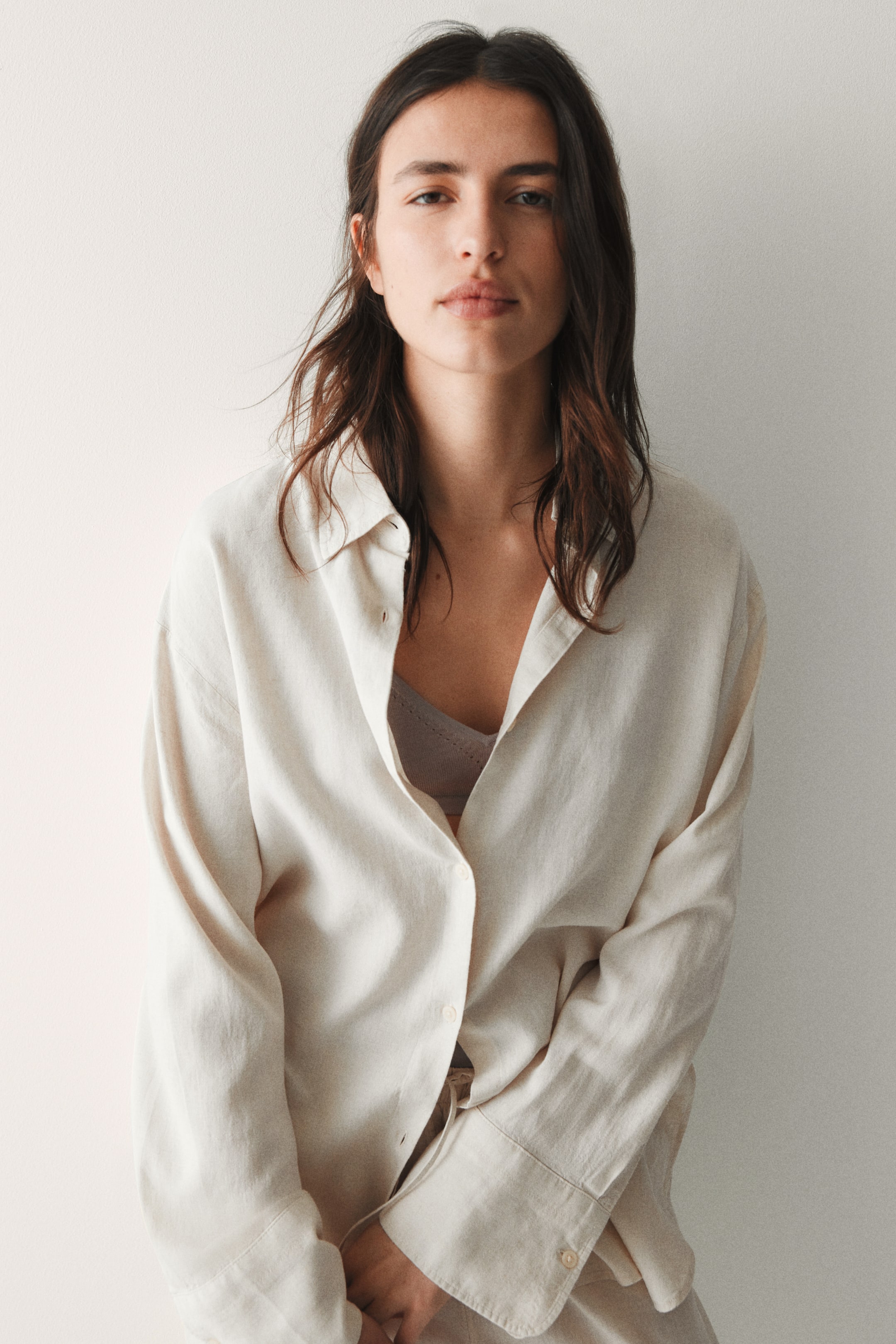 oversized linen-blend shirt