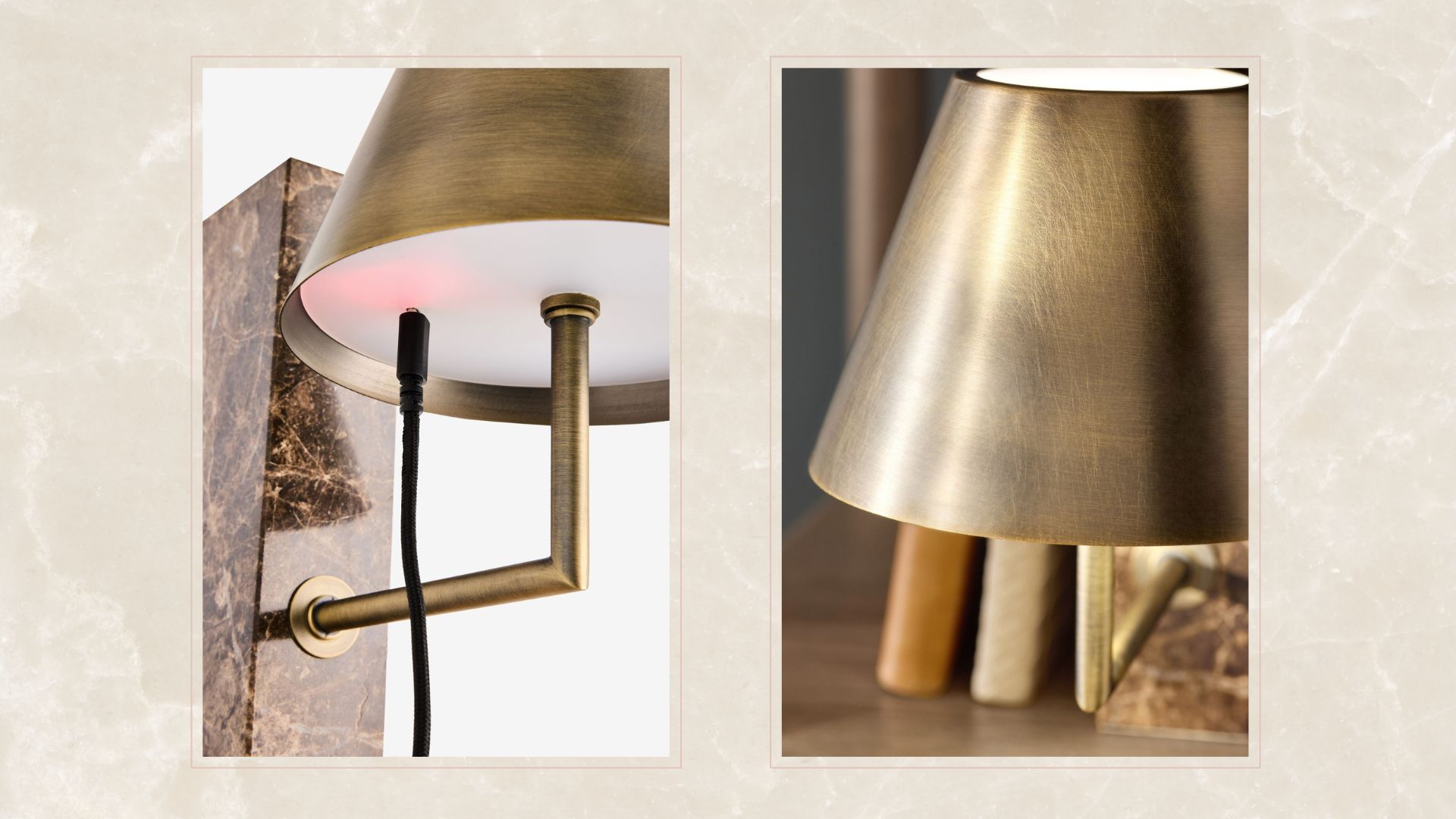 composite of two close ups of the lamp charging and the lamp shade material