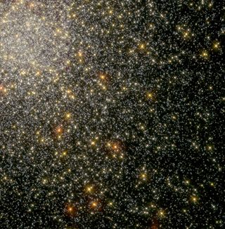 The Hubble Space Telescope Wide Field and Planetary Camera 2 snapped this image of the globular star cluster 47 Tucanae. In this image there are about 35,000 stars near the cluster's center. In this picture you can see the natural colors of the stars, which allow scientists to determine things like how old the stars might be and what they could be made out of.