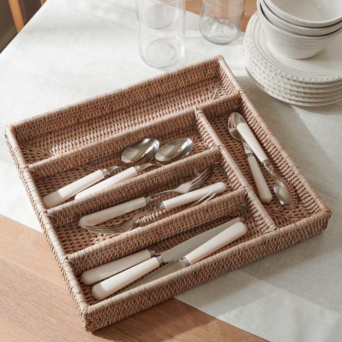 rattan cutlery tray