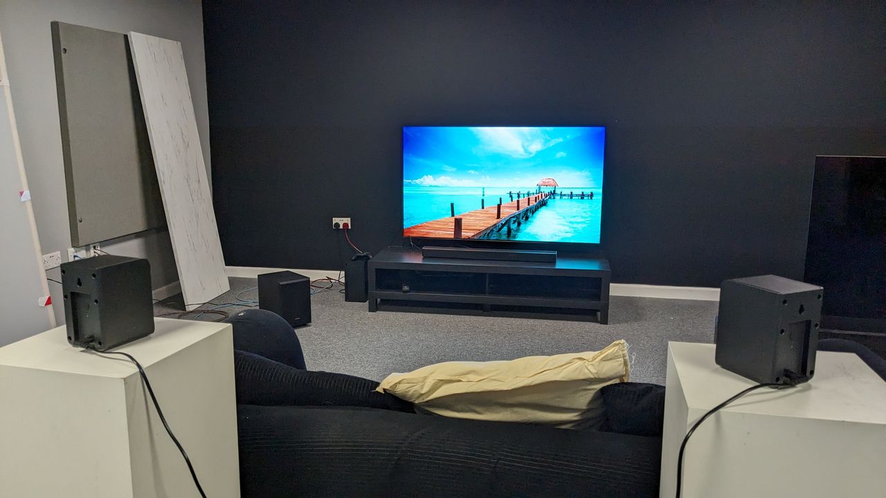 Hisense AX5125H soundbar, sub and rear speakers in testing room