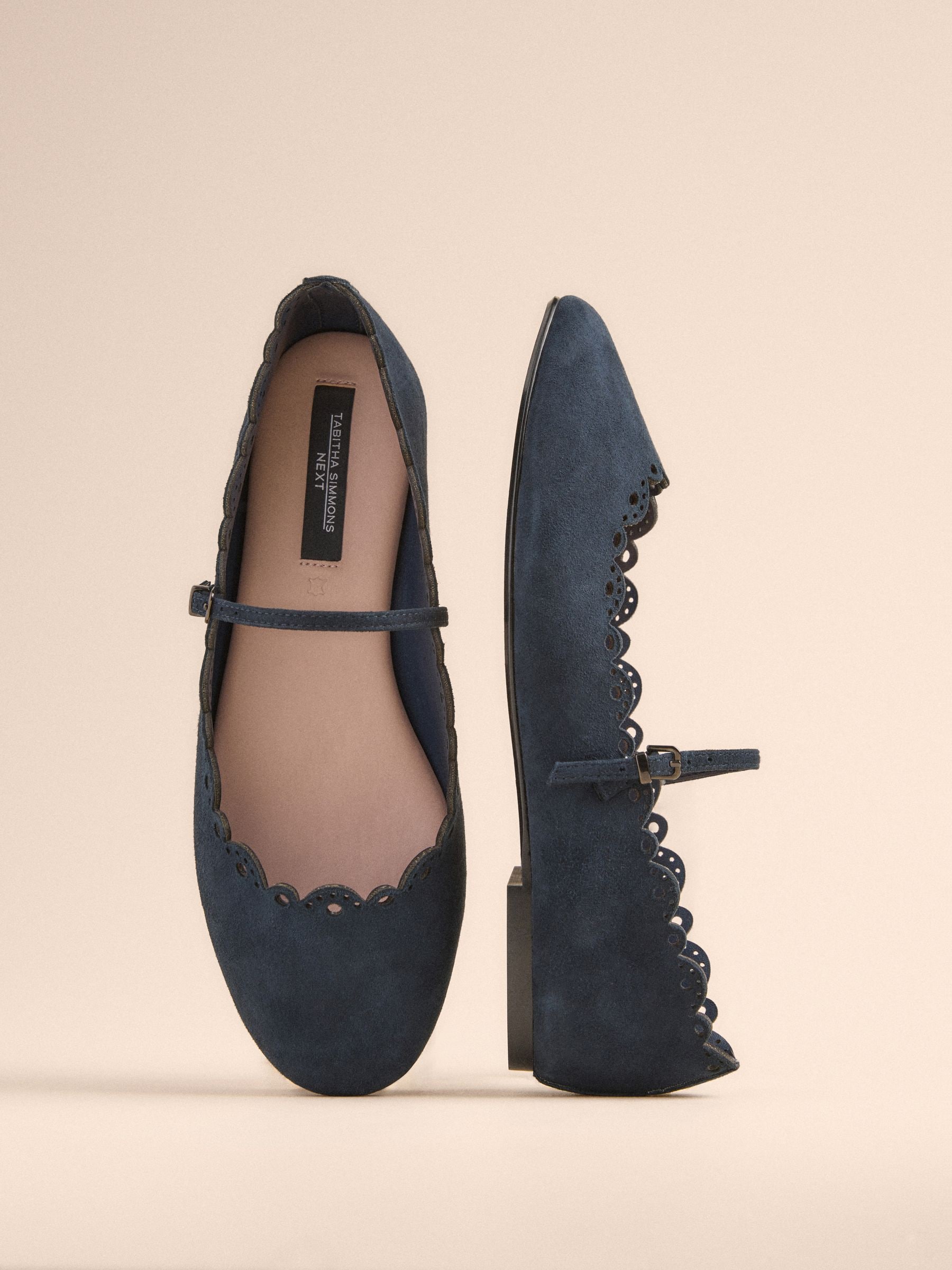 Navy Tabitha Simmons X Next Elfie Leather Scalloped Mary Jane Shoes