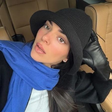 kendall jenner wearing a cashmere bucket hat