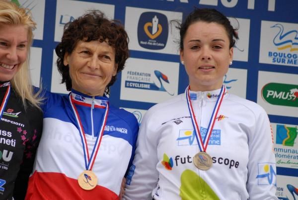 Jeannie Longo and Audrey Cordon on the podium
