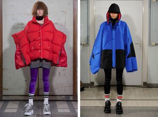 Junya Watanabe: colourful oversized puffa jackets and coats are also featured