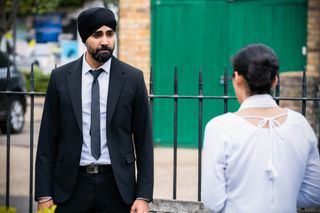 Kheerat Panesar talks to Ash Panesar in EastEnders