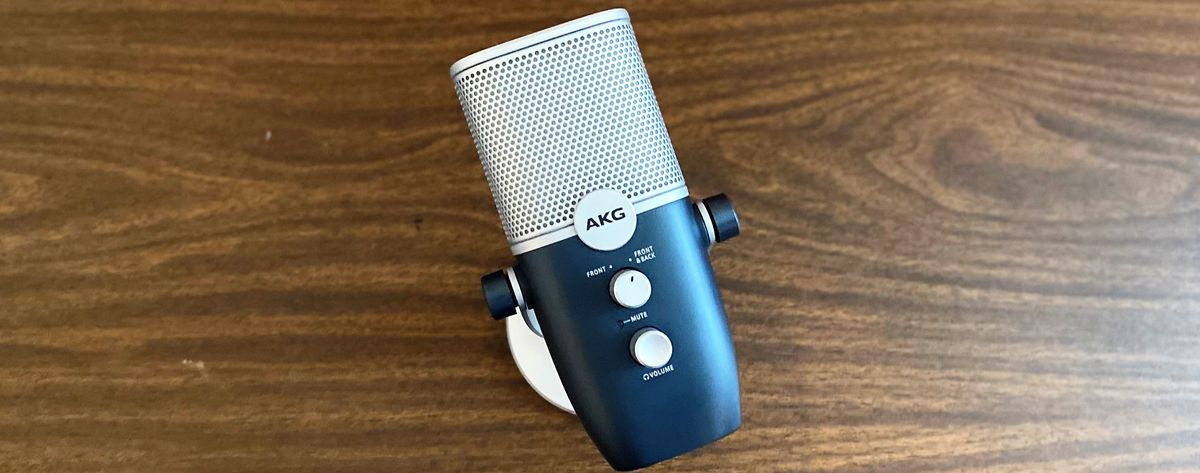 AKG Ara usb microphone on wooden tabletop