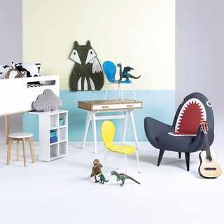 shark chair with white flooring