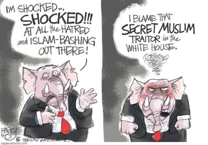 Political cartoon U.S. GOP Muslim Islamophobia