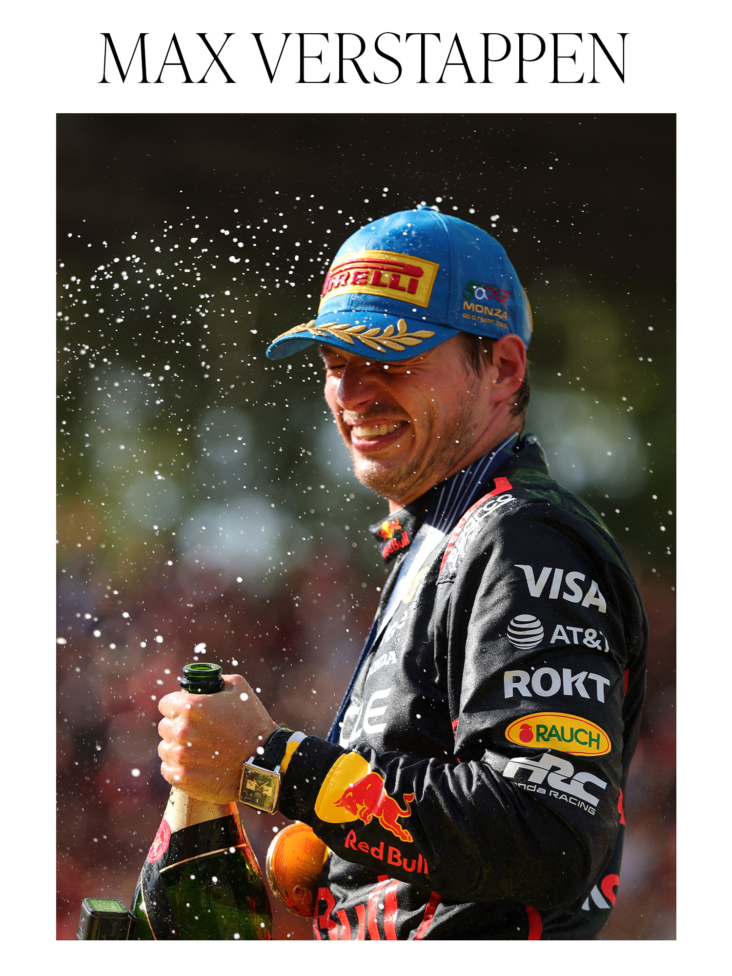 MONZA, ITALY - SEPTEMBER 07: Race winner Max Verstappen of the Netherlands and Oracle Red Bull Racing celebrates with Champagne on the podium during the F1 Grand Prix of Italy at Autodromo Nazionale Monza on September 07, 2025 in Monza, Italy.