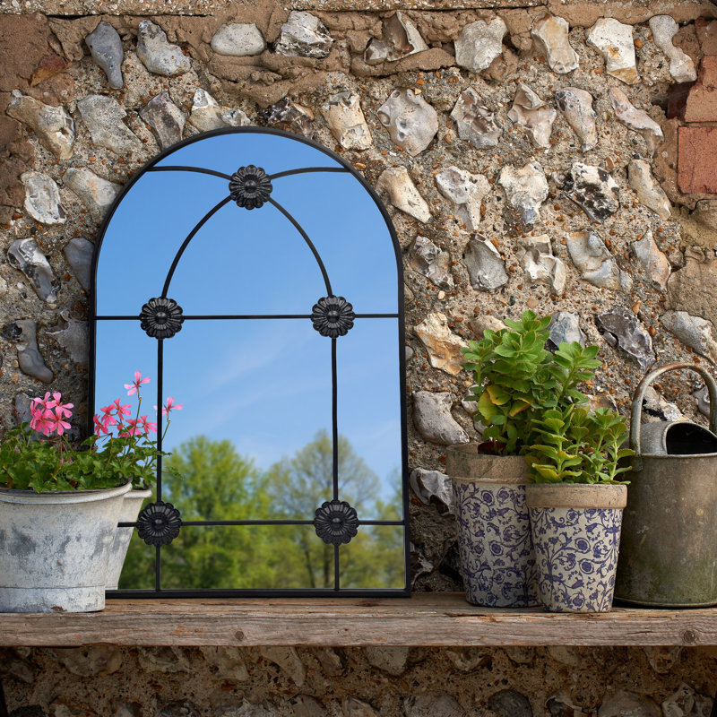 Winston Porter Olcay Outdoor Metal Arch Wall Mirror for Yard & Reviews | Wayfair