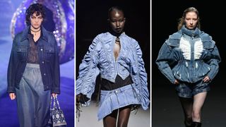 composite of three models wearing the structural jacket denim trend 2024
