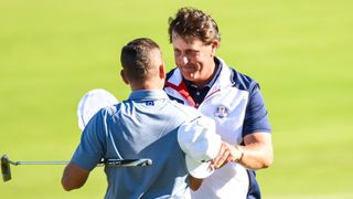 Phil Mickelson and Sergio Garcia after their 2016 Ryder Cup singles match