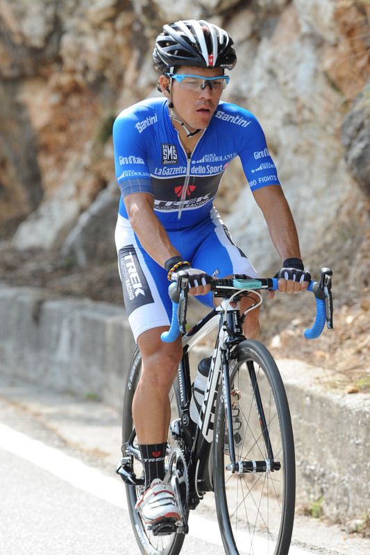 Juli&aacute;n Arredondo in the mountains classification jersey during the 2014 time trial to Monte Grappa