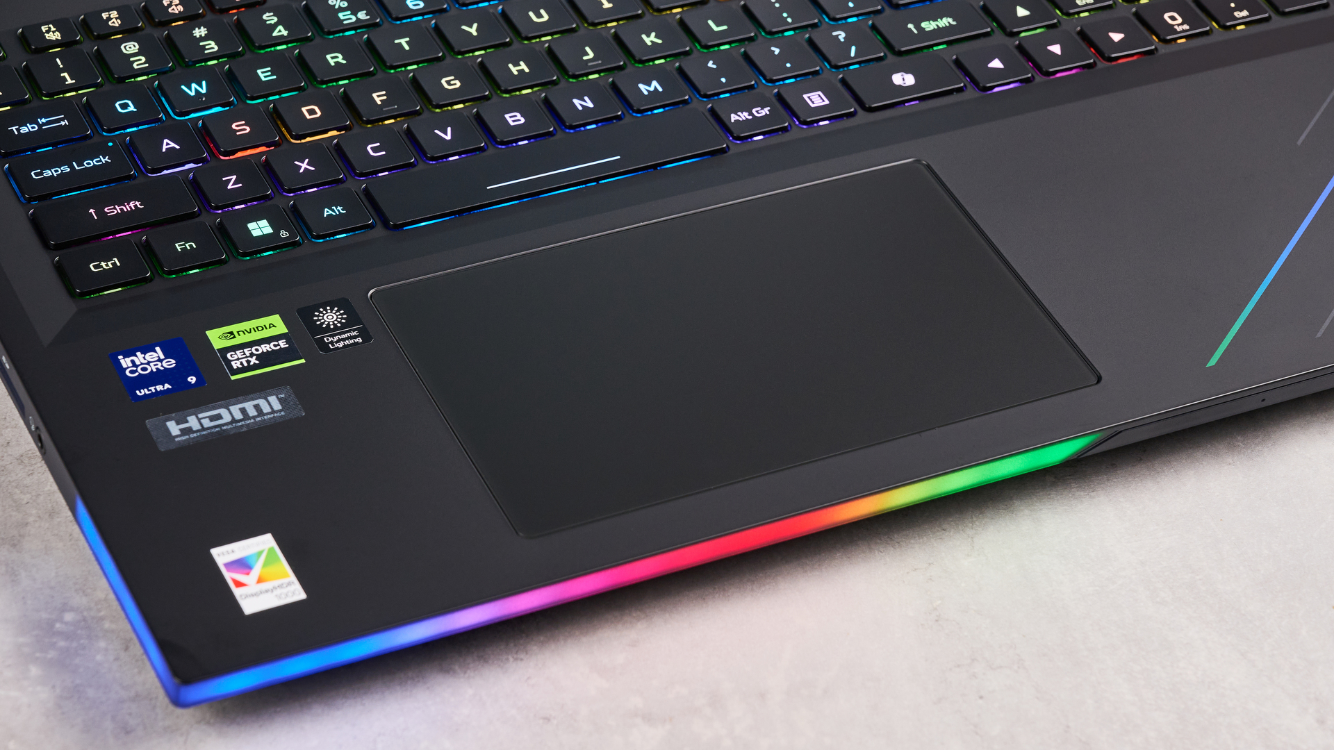 Close-up of trackpad on Acer Predator Helios 18 AI open on desk