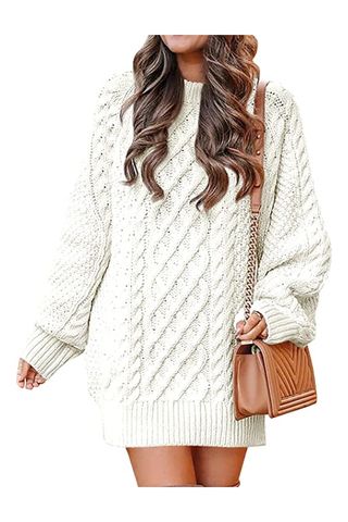 ANRABESS Women Crewneck Cable Knit Pullover Sweater Dresses