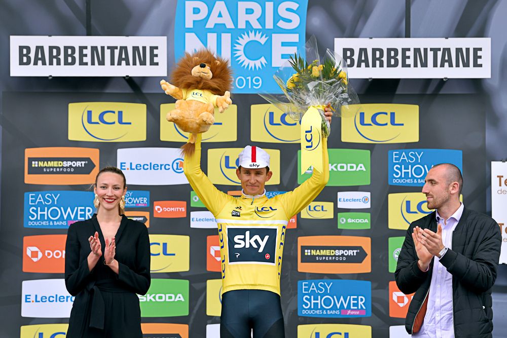 Michal Kwiatkowski in yellow after stage 5 at Paris-Nice
