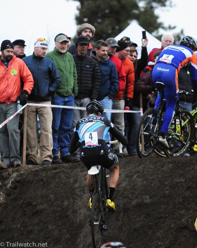 Ben Berden (Raleigh Clement) matching Adam Craig's considerable dirt skills