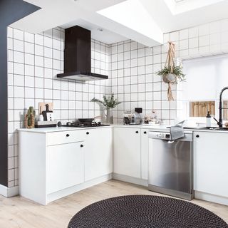 Kitchen with white wall and white cabinet