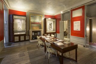 installation view of architecture drawing prize 2022 at sir john soane's museum in london