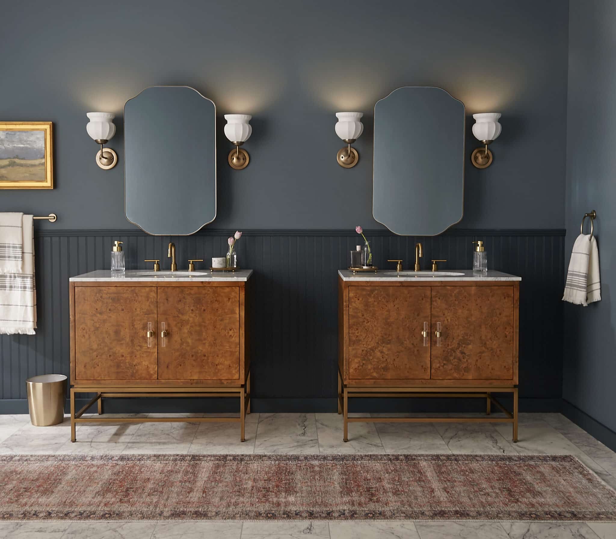 bathroom with wood vanities