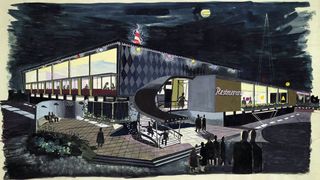 Competition design for a restaurant, Festival of Britain Exhibition, South Bank, London (1951) Architects: Christian Hamp and M. Barbara Price